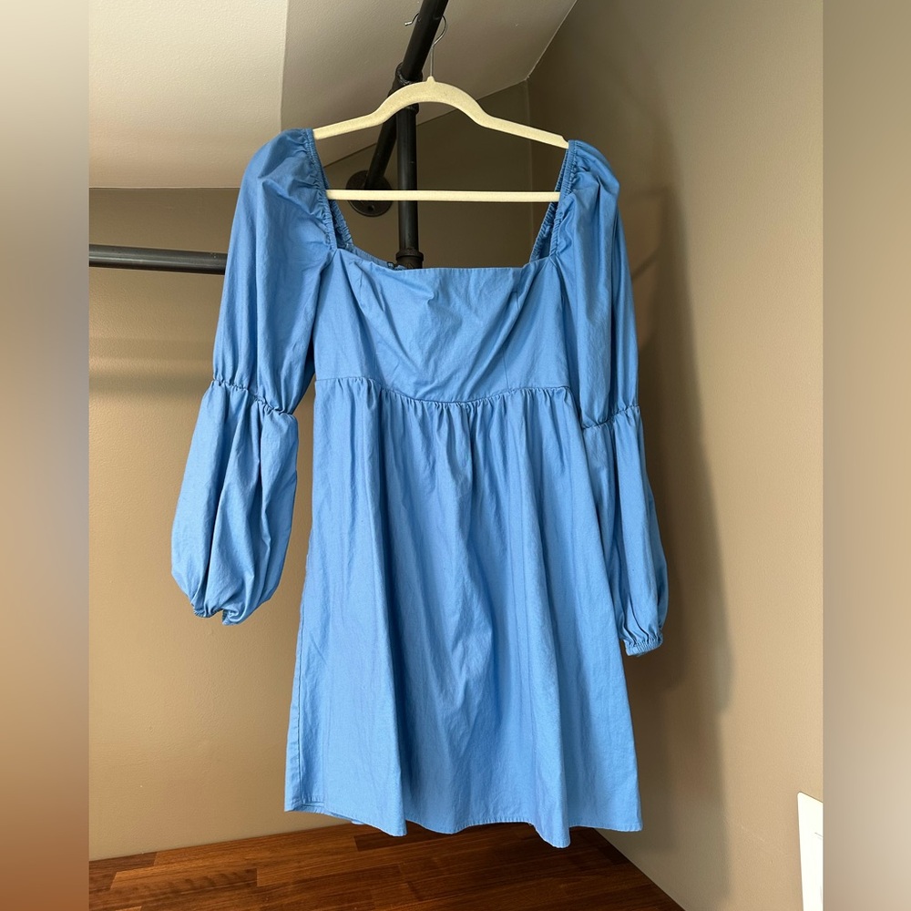 REFORMATION Michaela Dress Blue Square Neck Mini Dress